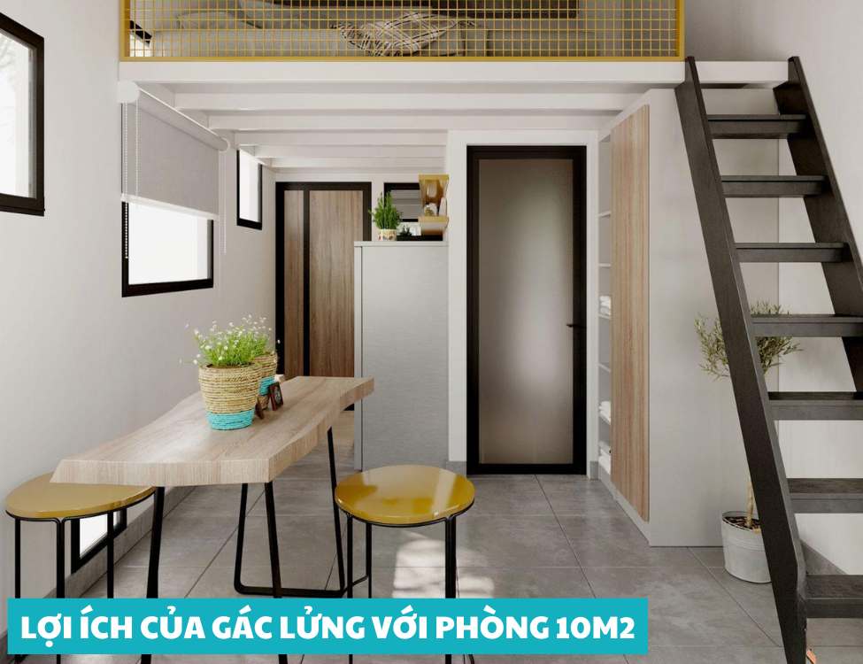 decor phòng trọ 10m2 có gác lửng
