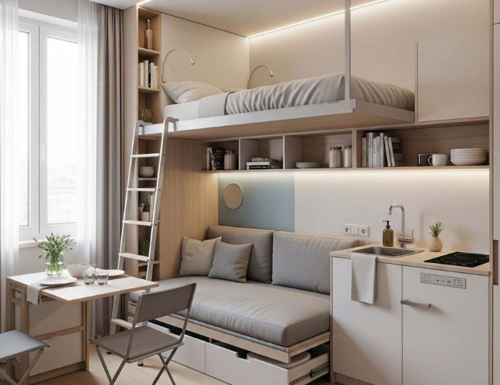 Thiết kế phòng trọ 12m2 có gác lửng thông minh