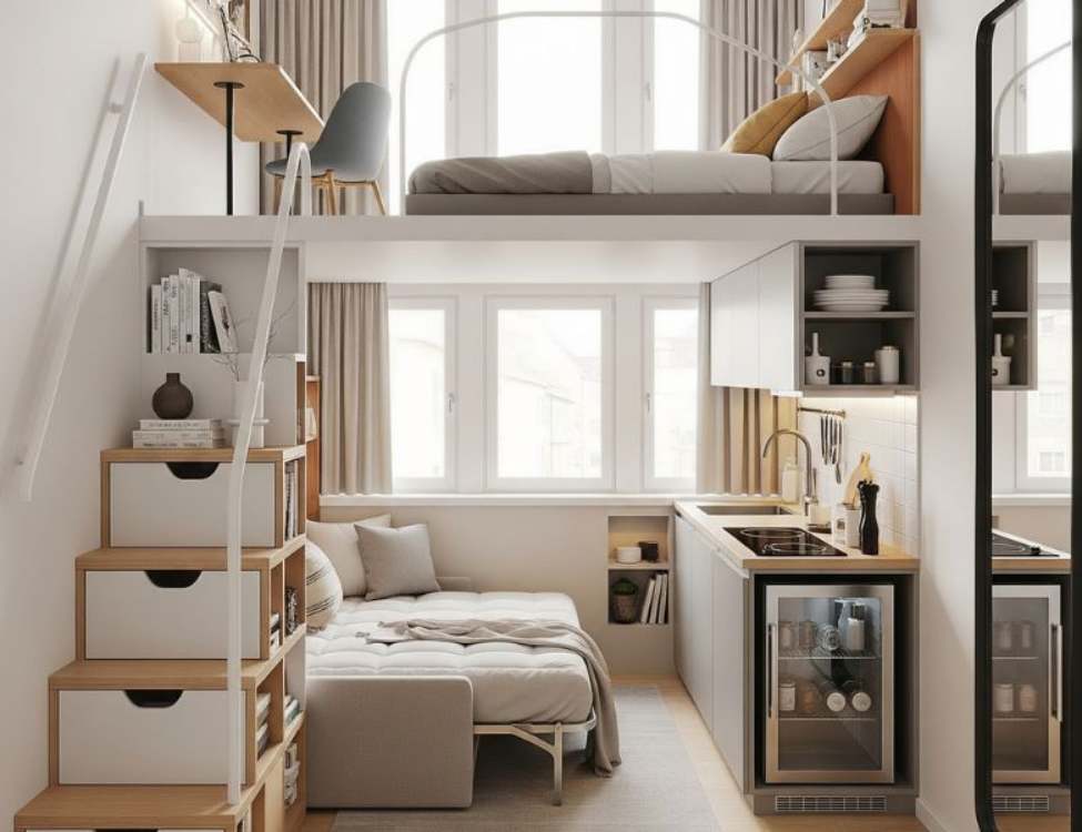 Thiết kế phòng trọ 12m2 có gác lửng thông minh