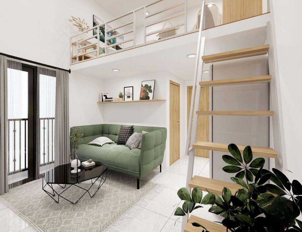 thiết kế phòng trọ 12m2 có gác lửng