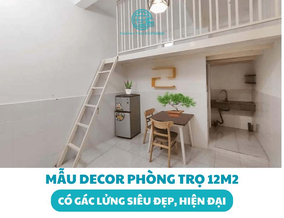 thiết kế phòng trọ 12m2 có gác lửng