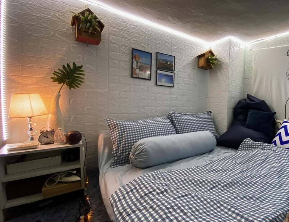 Trang trí thêm phụ kiện: gương, tranh, cây xanh, rèm cửa, giấy dán tường