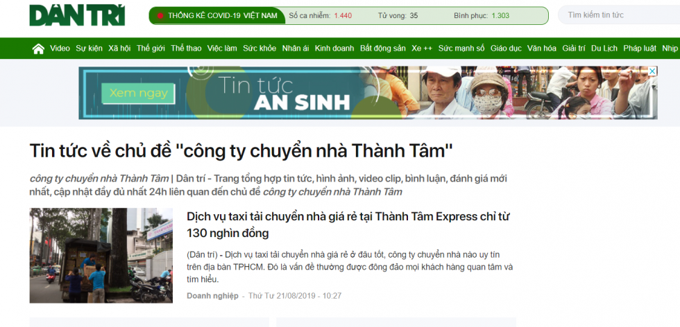 Dịch vụ chuyển nhà trọn gói giá rẻ Thành Tâm trên Báo Dân Trí