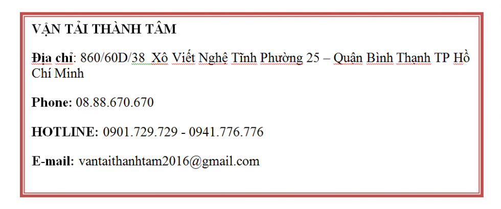 Thông tin liên hệ dịch vụ chuyển nhà Thành Tâm