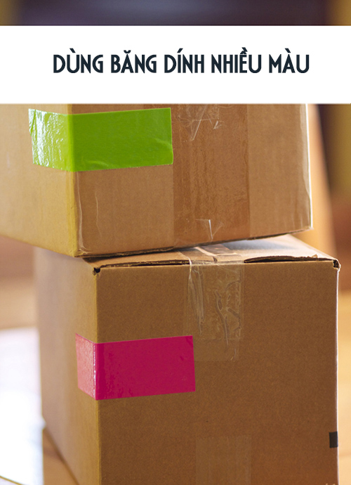 Mẹo sử dụng băng dính màu để có thể phân loại, đánh dấu đồ đạc khi vận chuyển.