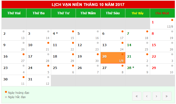 Ngày lành nên chuyển văn phòng trong tháng 10 năm 2017